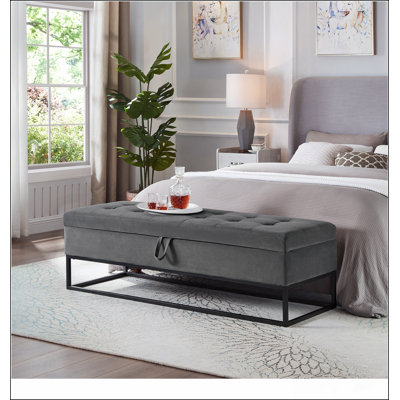 58.6" Bed Bench Metal Base with Storage  Velvet by Mercer41