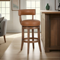 Gautreaux Farmhouse Swivel Rubberwood Counter Or Bar Height Barstool With Faux Leather Seat by One Allium Way