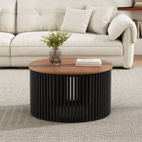 Ulises Round Acacia Wood Coffee Table With Slatted Design by Ebern Designs