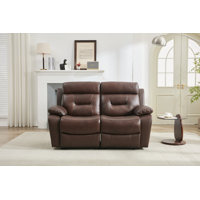 Alec Genuine Leather Manual Reclining Loveseat with Overstuffed Armrests by Ebern Designs