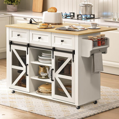 46.5" Kitchen Island with Drop-Leaf and Charging Station by Gracie Oaks