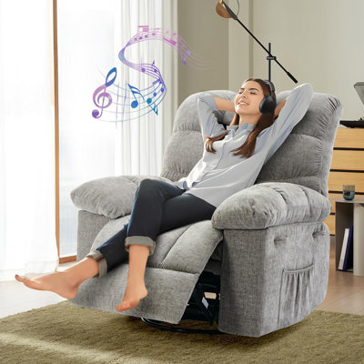 Rocking Recliner Chair, 360° Swivel Rocker Chair, Upholstered Fabric Glider Nursery Chair