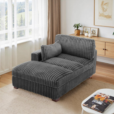 Helton Oversized Upholstered Faux Rabbit Fur Flannel Chaise Lounge with Armrests & Throw Pillows by Ebern Designs