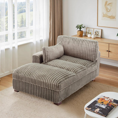Helton Oversized Upholstered Faux Rabbit Fur Flannel Chaise Lounge with Armrests & Throw Pillows by Ebern Designs