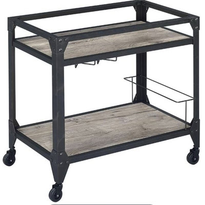 Jorgensen Rustic Oak & Charcoal Finish Serving Cart(No Include Stool) by 17 Stories