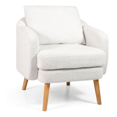 Sherpa Accent Chair w/ Seat Cushion & Pillow Rubber Wood Legs for Bedroom by George Oliver