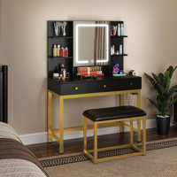 Makeup Vanity Table With LED Lighted Mirror by Latitude Run