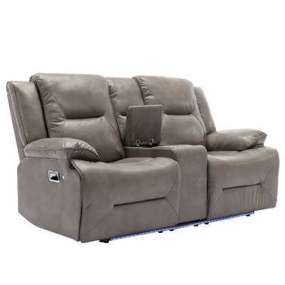 2 Seater Home Theater Recliner Manual Recliner Chair With A Led Light Strip Two Cup Holders And A Storage Box For Living Room,Bedroom by Brayden Studio