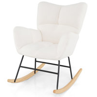 Nursery Rocking Chair w/Comfy Backrest & Armrest Solid Wood Base for Living Room