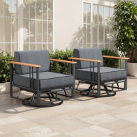 Coan Archlebov 2-Pieces Outdoor Powder Coated Steel Swivel Rocker Chairs – Deep Seating With 6" Thick Cushions For Patio by Latitude Run
