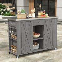 Outdoor Kitchen Island Fir Wood Kitchen Island with Stainless Steel Top by Ophelia & Co.