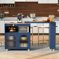 Rolling Kitchen Island With Extended Table(No Include Stool)