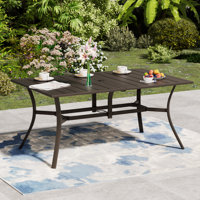 Outdoor Metal Steel Rectangle Patio Dining Table for 6 Person, Weather Resistant Patio Table with Adjustable Umbrella Hole, Dark Brown by Winston Porter
