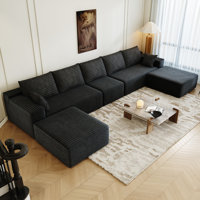 168.5" Modular Sectional Sofa, Oversized U-Shaped Minimalist Couches with 1 Middle Seat and 2 Ottomans Chaise, Modern Deep Seat Convertible Sleeper So by Everly Quinn