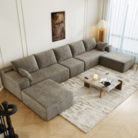 168.5" Modular Sectional Sofa, Oversized U-Shaped Minimalist Couches with 1 Middle Seat and 2 Ottomans Chaise, Modern Deep Seat Convertible Sleeper So by Everly Quinn