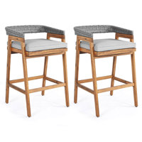 Patio Counter Height Bar Stools Set Of 2 With Cushions Pe Wicker Backrests by George Oliver