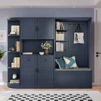 Multifunctional Farmhouse hall tree with bench, Hooks, Bench and Open Shelves Cabinet by Gracie Oaks
