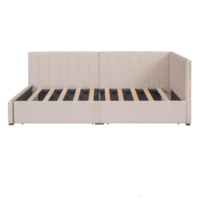 Upholstered Daybed With 2 Storage Drawers Twin Size Sofa Bed Frame No Box Spring Needed, Linen Fabric (Daybed) by Latitude Run