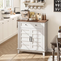 31.5" Rustic Storage Cabinet Adjustable 3-Tier, Farmhouse Entryway Organizer with Slatted Doors, Waterproof Design for Kitchen, Dining Room, and Home by Ophelia & Co.