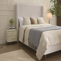 Harper Tall Headboard Upholstered Bed / 54" High Headboard / Elegant Simplicity / No Box Spring Needed / Easy Assembly / Textured Ivory Canvas by Alcott Hill