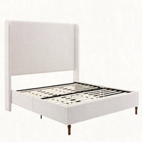 Harper Tall Headboard Upholstered Bed / 54" High Headboard / Elegant Simplicity / No Box Spring Needed / Easy Assembly / Textured Ivory Canvas
