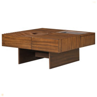 Mid Century Modern Coffee Table,Unique Square Wooden Coffee Table With 3 Drawers, Tempered Glass And Solid Wood Legs For Living Room by Latitude Run