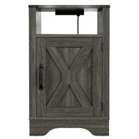 Farmhouse Nightstand Side Table, Wooden Rustic End Table, Tall Bedside Table with Electrical Outlets Charging Station by August Grove