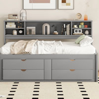 Full Size Wood Daybed With 2 Bedside Cabinets, Upper Shelves And 4 Drawers (Daybed) by Lark Manor