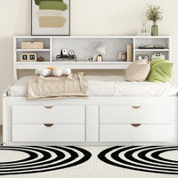 Full Size Wood Daybed With 2 Bedside Cabinets, Upper Shelves And 4 Drawers (Daybed) by Lark Manor