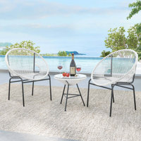 3 Pcs Patio Acapulco Furniture Bistro Set Plastic Rope Glass Table White by Ivy Bronx