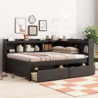 2 Drawer Solid Wood Bookcase Bed with Power Outlets and USB Charging Ports by Latitude Run