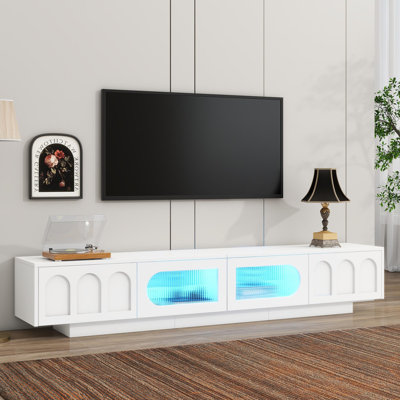 TV Stand with Fluted tempered Glass Doors for TVs Up to 95