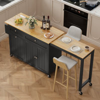 81.6" Kitchen Island With Extendable Dining Table 2 Drawers And 2 Doors Cabinet For Kitchen by Winston Porter