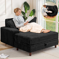 54" Chaise Lounge Chair Indoor, Multifunctional Oversized Chaise with Storage Ottoman and Pillows, Upholstered Sleeper Chair- Plush Sofa Bed for Livin by Ebern Designs