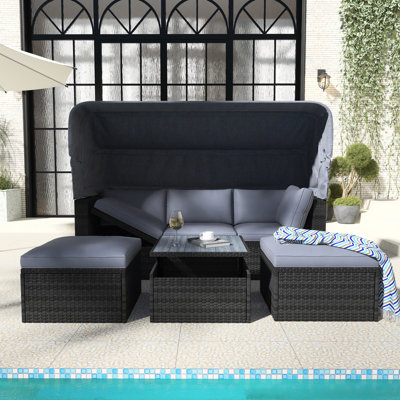 82.7" Wicker Outdoor Patio Daybed With Retractable Canopy by Latitude Run