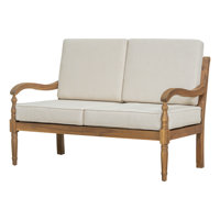 Axton Patio Acacia Wood Loveseat With Removable Cushions by Charlton Home