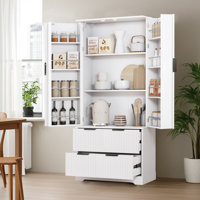 72"H Freestanding Pantry Storage Cabinet with Adjustable Shelves and 2 Large Drawers