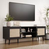 TV Stand For 55/65/70 Inch TV, Boho 59" Entertainment Center With Storage, Modern Mid Century Media Console With Rattan Doors And Adjustable Shelf, Wo by Dakota Fields