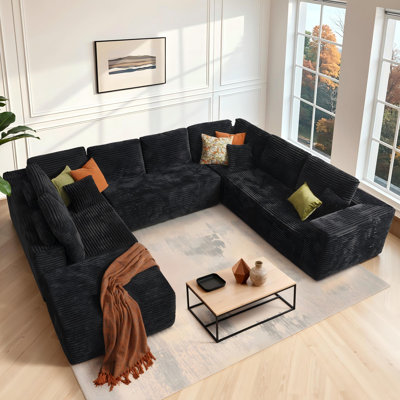 Koyu 5-Piece Cloudelle Plush Corduroy Fabric Cloud Sectional With U-Shape Chaise,Modern Modular Sofa With Deep Seat, Upholstered Couch For Living Room by Mercer41