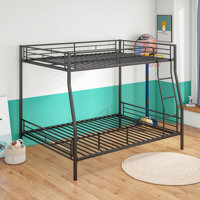 Heavy Duty Metal Bunk Bed Full Over Queen Bunk Bed Frame For Adults, Noise Free Frames, No Boxing Spring Needed (Bed) by 17 Stories