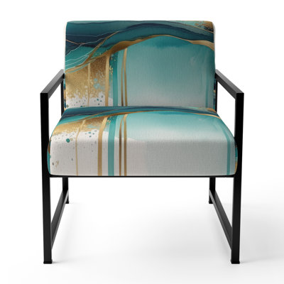 Teal And Gold Abstract Expression II - Upholstered Abstract Accent Side Chair by East Urban Home