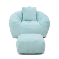 Large Bean Bag Chair with Ottoman, Plush Faux Fur Shell-Shaped Lounger, Floor Sofa for Gaming, Dorm Room & Bedroom. by Mercer41