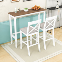 Farmhouse Wooden 3-Piece Dining Set, Counter Height Dining Table and 2 Upholstered Chairs by August Grove