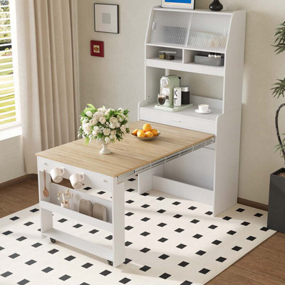 A Foldable Dining Table With A Top Cabinet And A Multi-Functional Sideboard by Ebern Designs