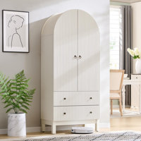 71" Tall Arched Pantry Cabinet, Fluted Kitchen Storage Cabinet with Adjustable Shelves and 2 Large Drawers by Millwood Pines