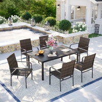 6-Person Patio Dining Set with Metal Rectangular Dining Table and 6 Rattan Armrest Chairs by Red Barrel Studio