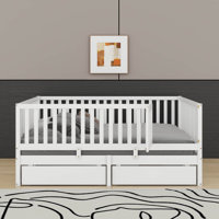 Wood Daybed With Fence Guardrails And Drawers by Harriet Bee