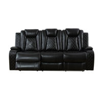 Black Breathable Leather Recliner Sofa With Dropdown Table by Latitude Run