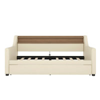 Twin Size Daybed with Trundle, Upholstered Daybed with Charging Station and LED Lights by Wrought Studio