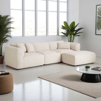122" Luxury Velvet Sofa, 4-Seater with Detachable Ottoman & 3 Pillows, Plush Sponge & Spring Cushion by Latitude Run